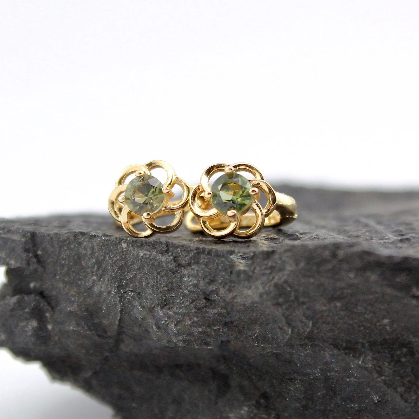 4 mm CZECH MOLDAVITE Faceted Earrings Sterling Silver jewelry Moldavite from Czech Republic, genuine czech moldavite gemstone earrings gift