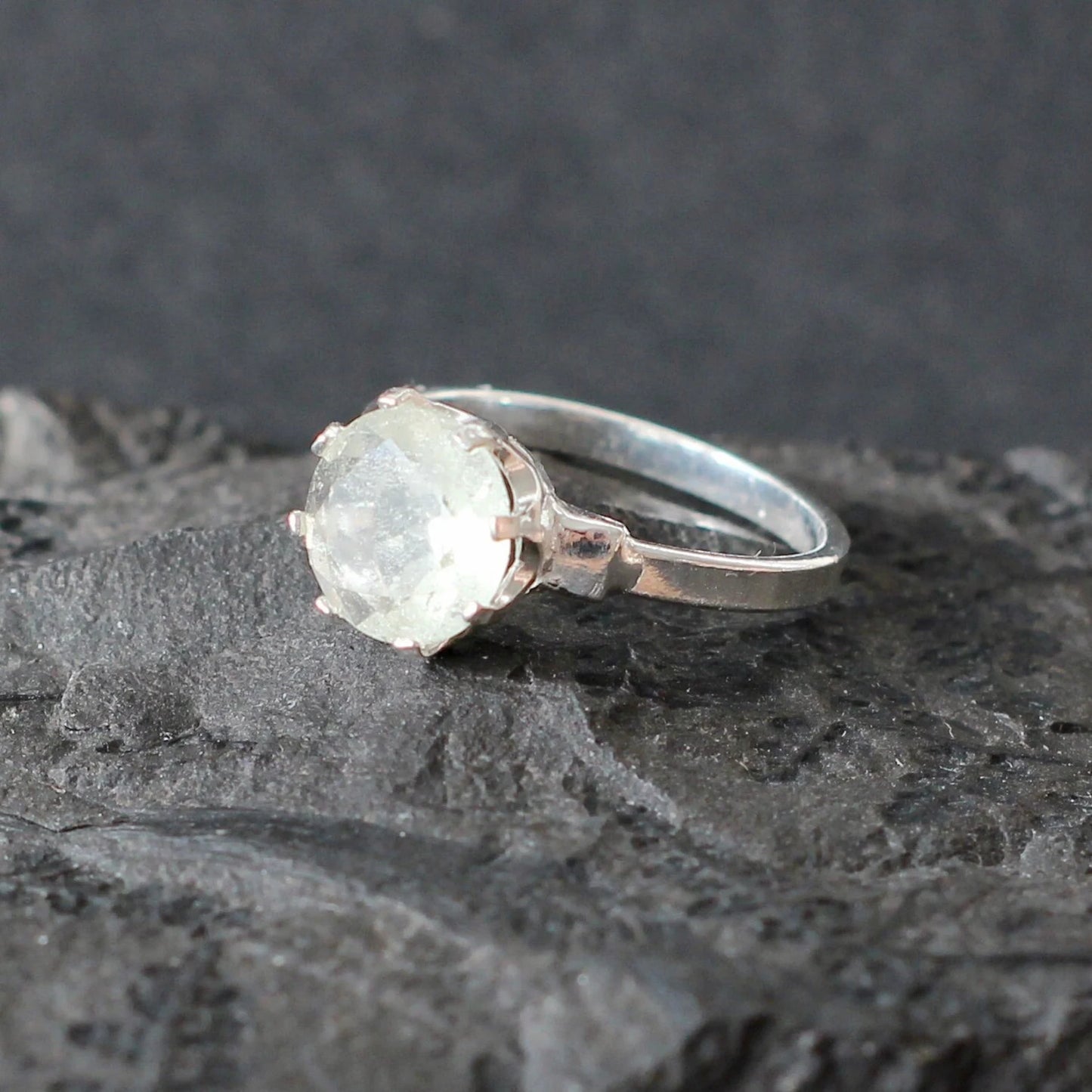 Libyan Desert Glass Faceted Silver ring 9 mm stone, Sterling Silver jewelry Libyan Glass, genuine Libyan Desert Glass gemstone ring LDG