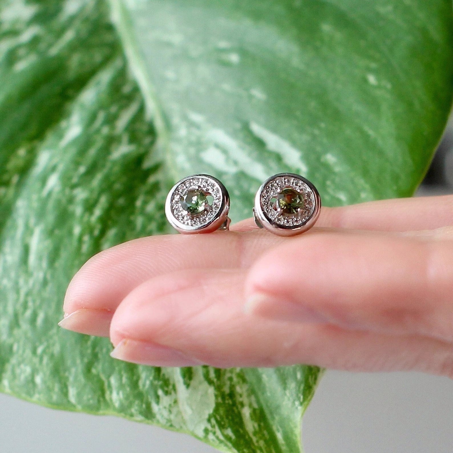 3.5 mm CZECH MOLDAVITE Earrings Sterling Silver jewelry real Moldavite moldavitegift