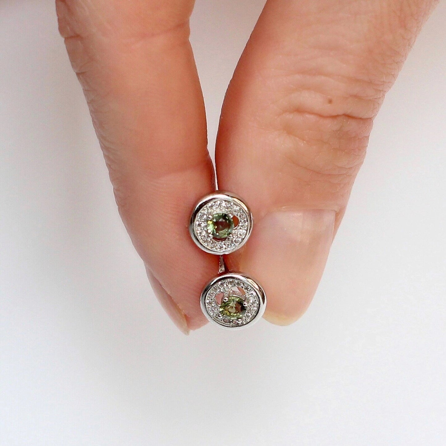 3.5 mm CZECH MOLDAVITE Earrings Sterling Silver jewelry real Moldavite Stud Earrings, genuine moldavite gemstone earrings moldavite jewelry