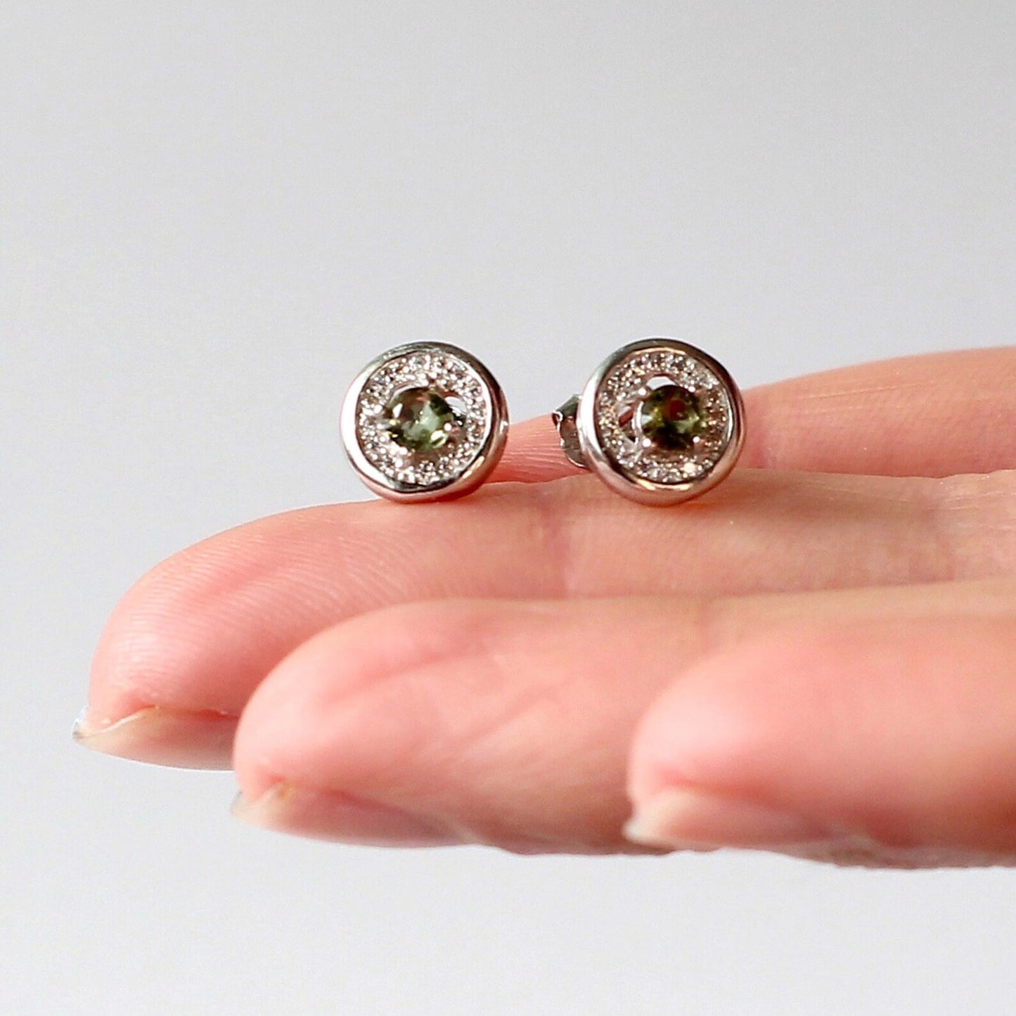 3.5 mm CZECH MOLDAVITE Earrings Sterling Silver jewelry real Moldavite Stud Earrings, genuine moldavite gemstone earrings moldavite jewelry