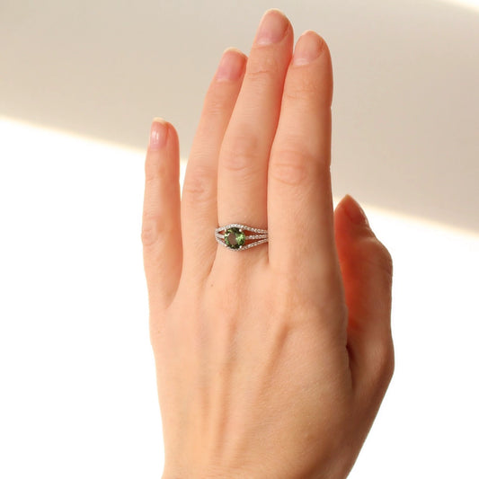 Genuine moldavite ring 7 mm stone, real Moldavite ring Silver, Czech moldavite ring with certificate Moldavite jewelry Moldavite wedding ring