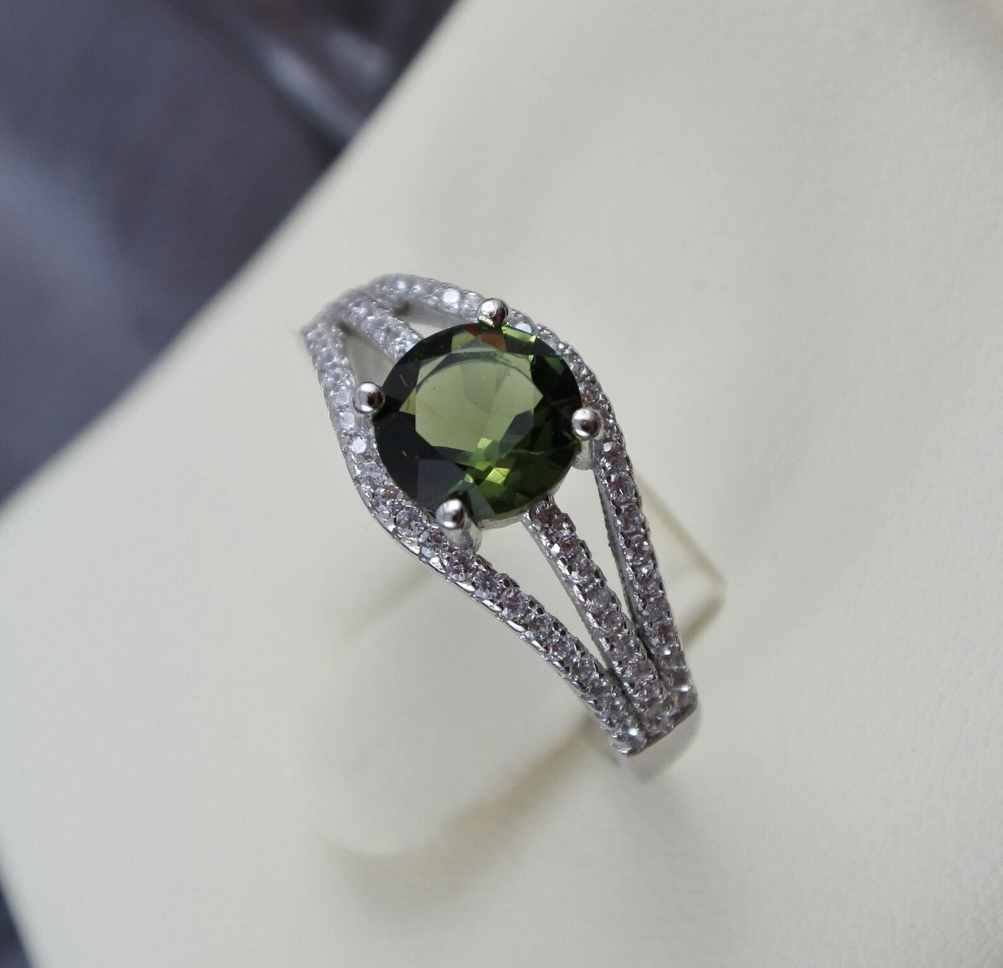 Genuine moldavite ring 7 mm stone, real Moldavite ring Silver, Czech moldavite ring with certificate Moldavite jewelry Moldavite wedding ring