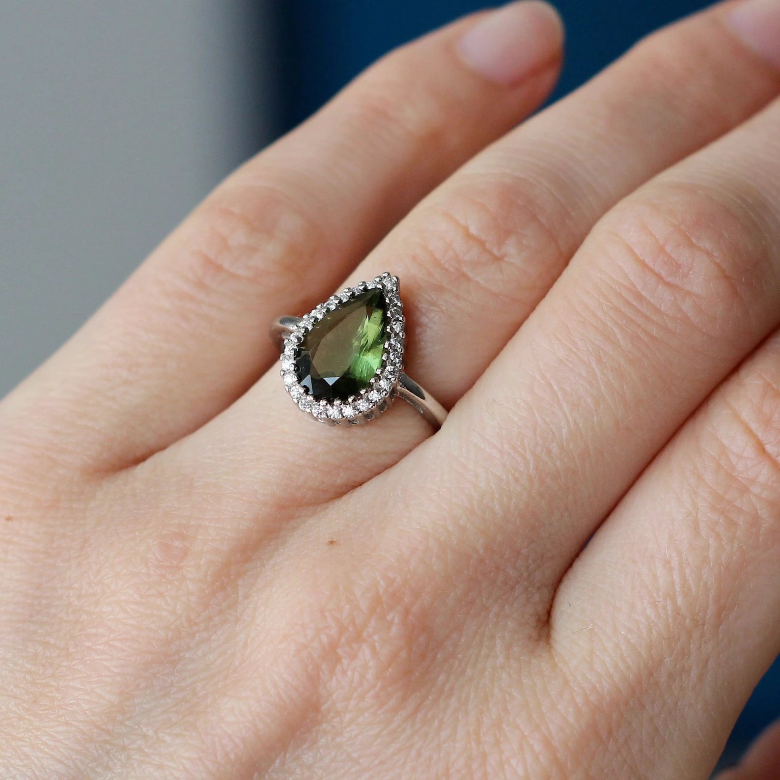 Genuine top moldavite ring