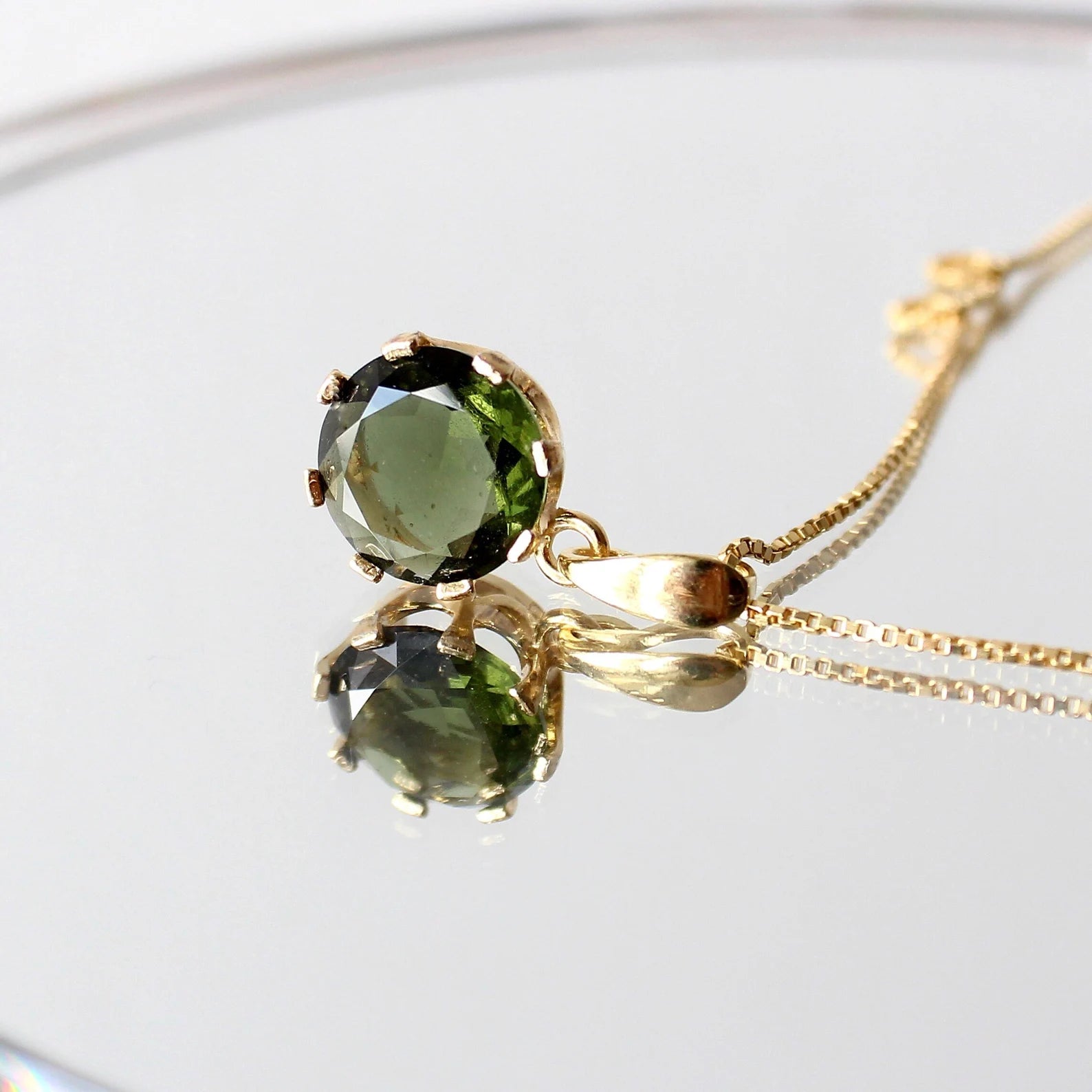 12mm stone CZECH MOLDAVITE Pendant Silver Gold Plated Moldavite jewelry- Authentic moldavite necklace real moldavite crystal necklace gift