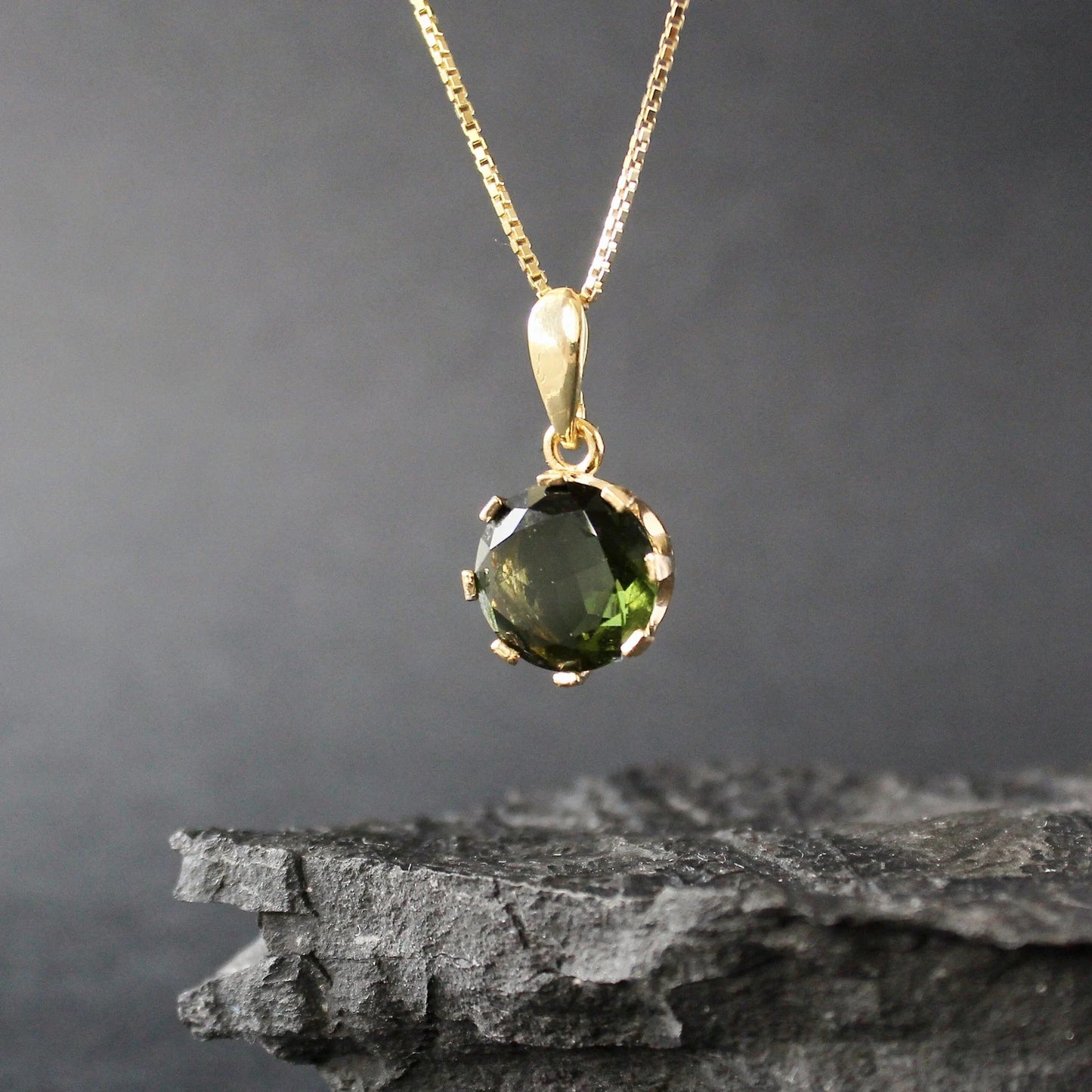 12mm stone CZECH MOLDAVITE Pendant Silver Gold Plated Moldavite jewelry- Authentic moldavite necklace real moldavite crystal necklace gift