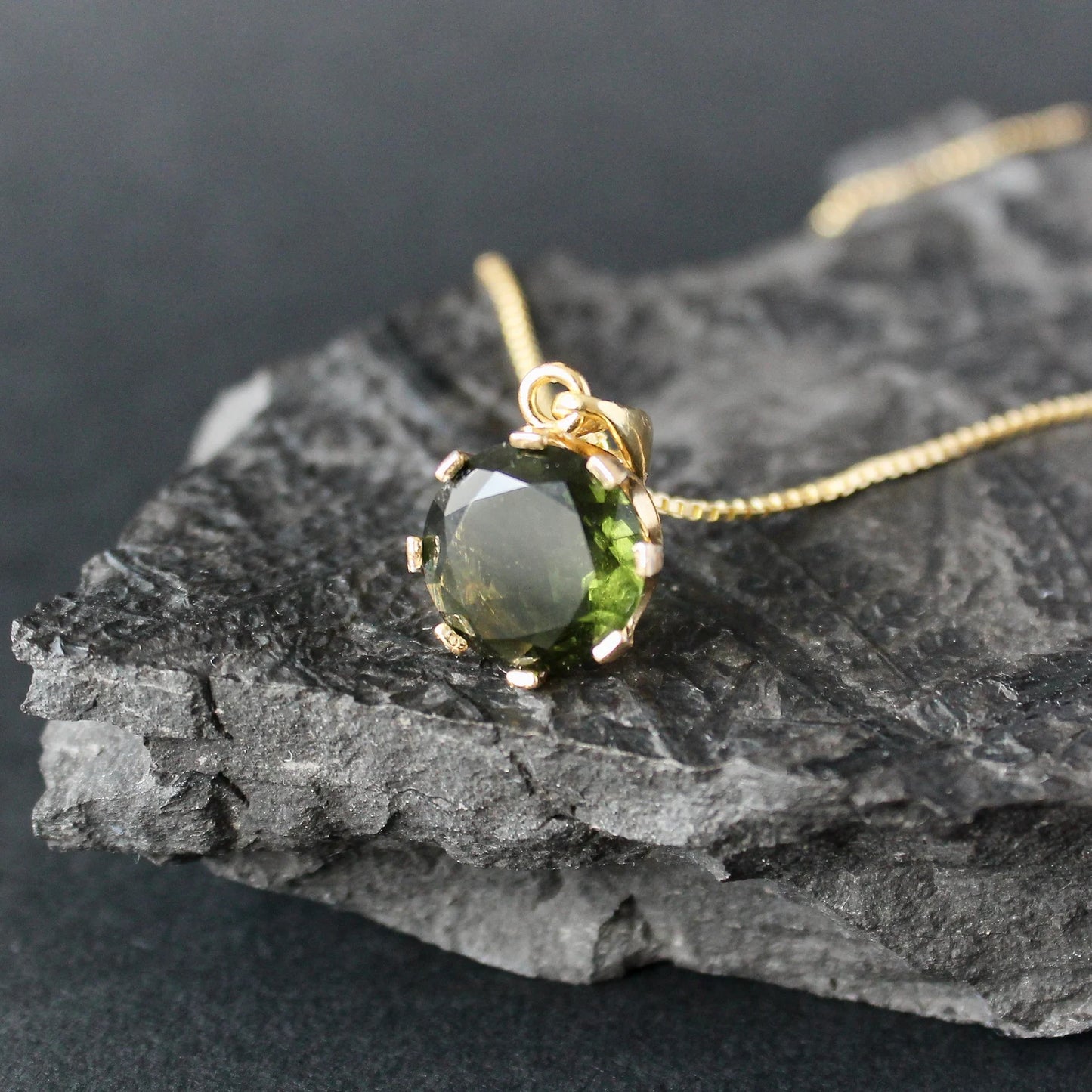 12mm stone CZECH MOLDAVITE Pendant Silver Gold Plated Moldavite jewelry- Authentic moldavite necklace real moldavite crystal necklace gift