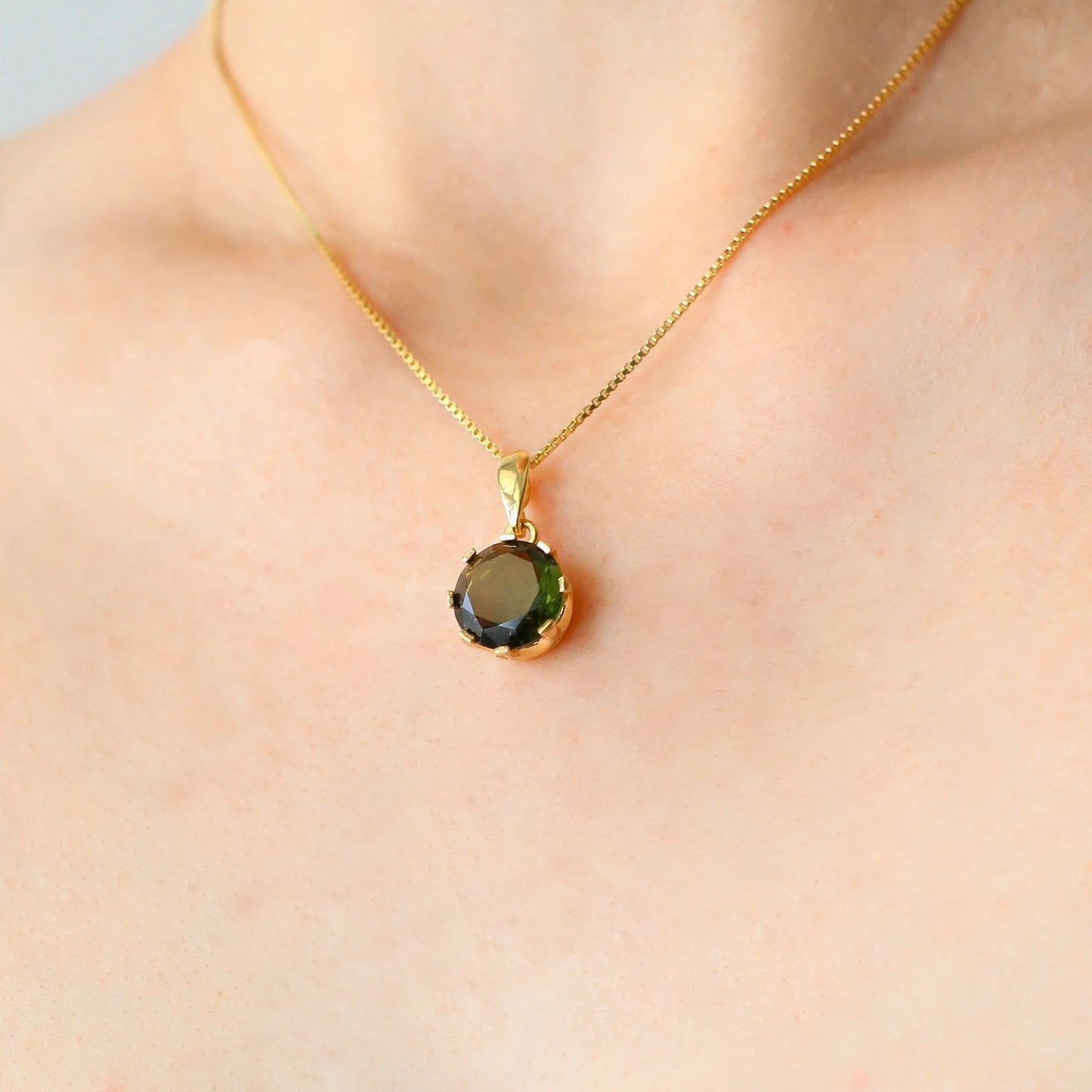 12mm stone CZECH MOLDAVITE Pendant Silver Gold Plated Moldavite jewelry- Authentic moldavite necklace real moldavite crystal necklace gift