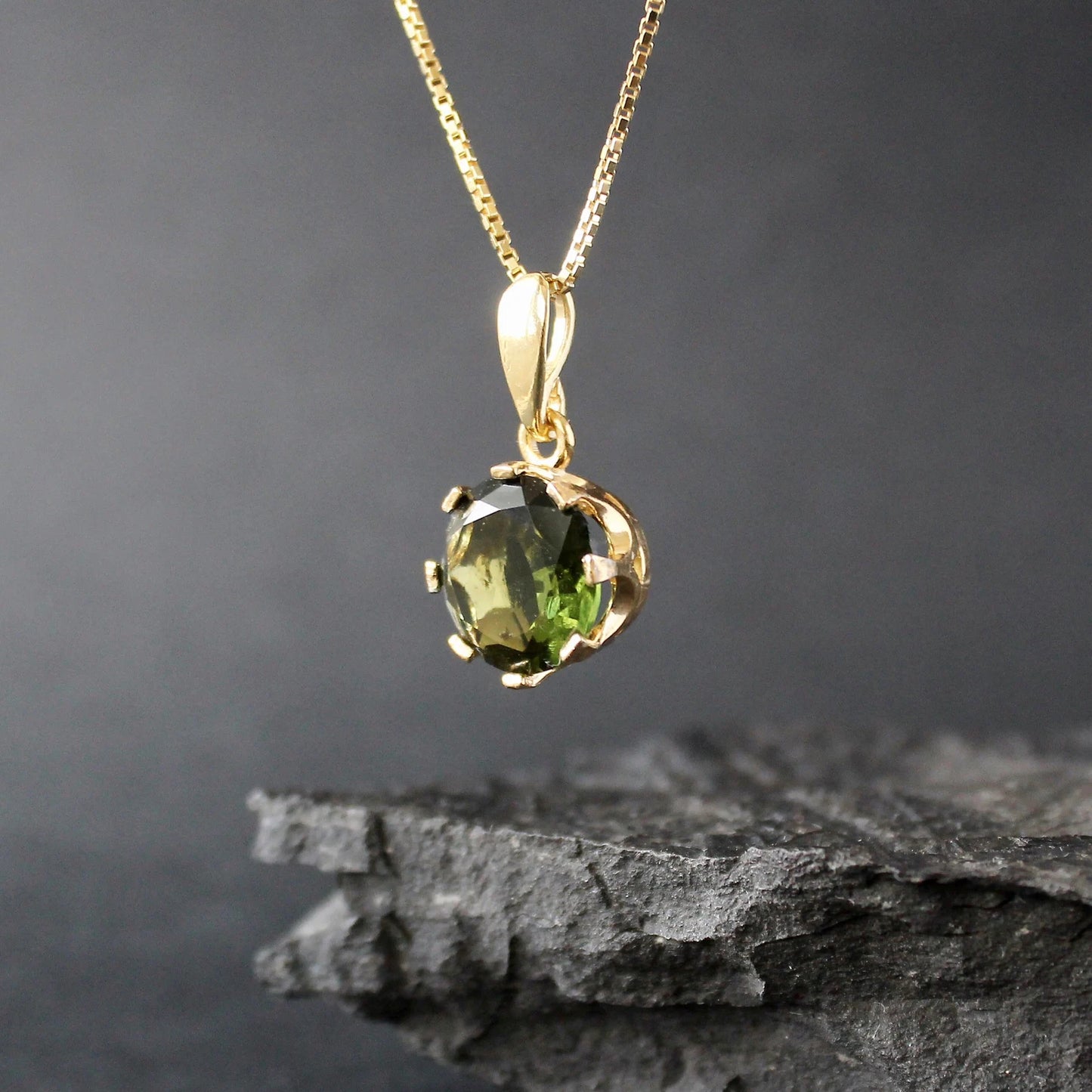 12mm stone CZECH MOLDAVITE Pendant Silver Gold Plated Moldavite jewelry- Authentic moldavite necklace real moldavite crystal necklace gift
