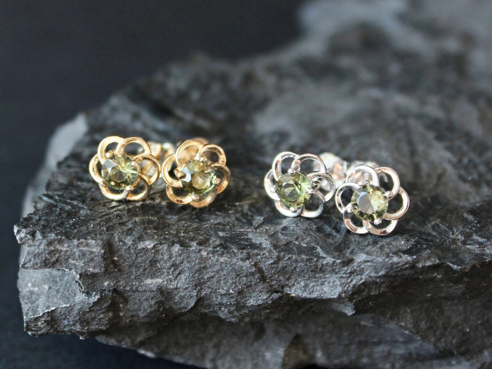 4 mm CZECH MOLDAVITE Faceted Earrings Sterling Silver jewelry Moldavite from Czech Republic, genuine czech moldavite gemstone earrings gift