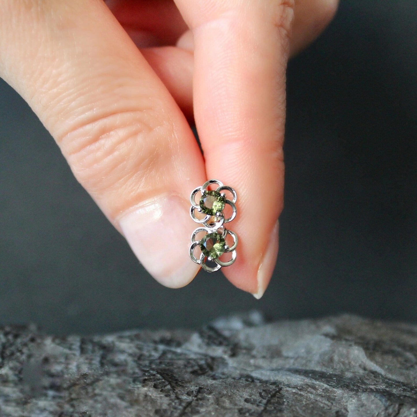 4 mm CZECH MOLDAVITE Faceted Earrings Sterling Silver jewelry Moldavite from Czech Republic, genuine czech moldavite gemstone earrings gift