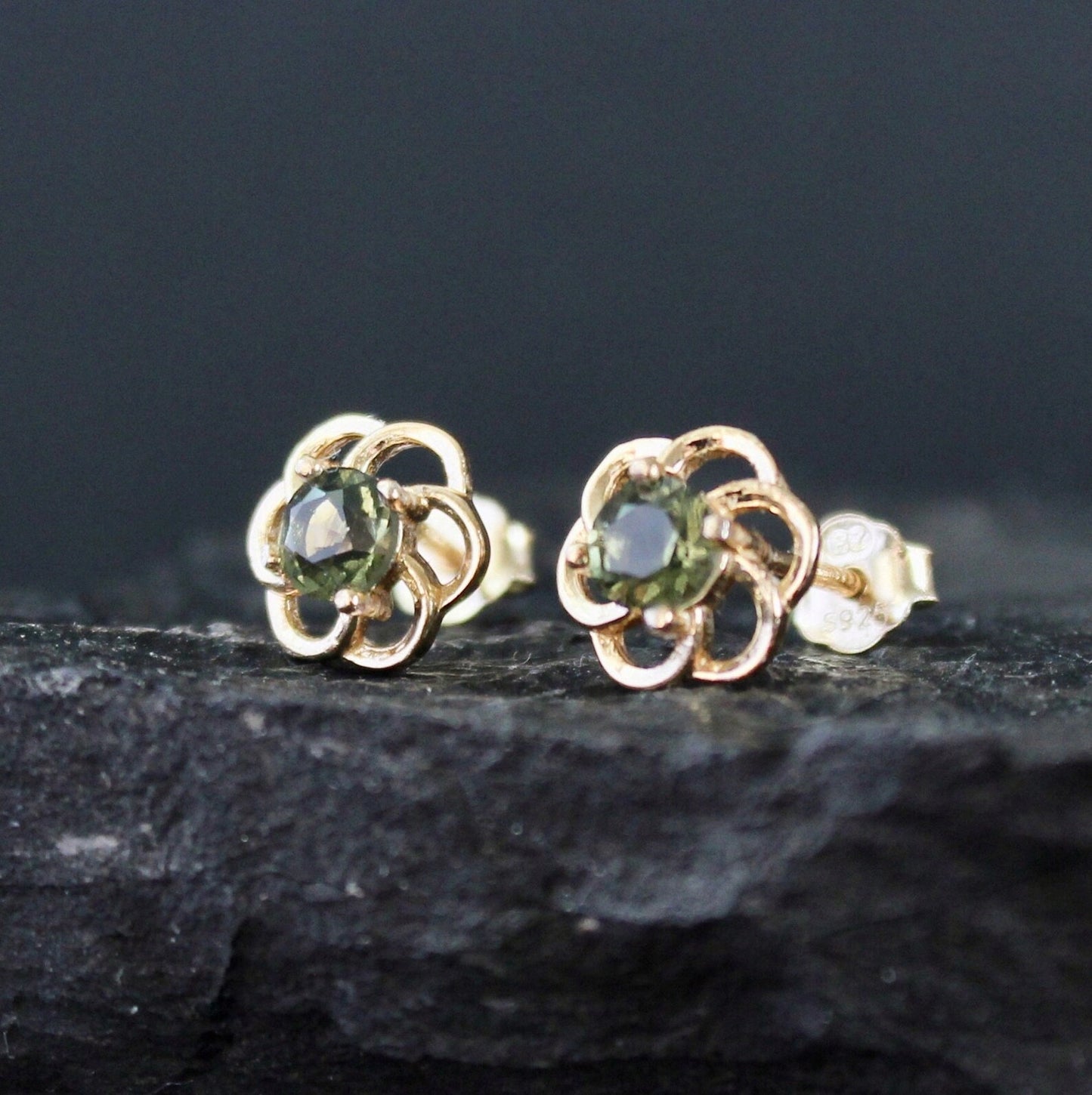 4 mm CZECH MOLDAVITE Faceted Earrings Sterling Silver jewelry Moldavite from Czech Republic, genuine czech moldavite gemstone earrings gift