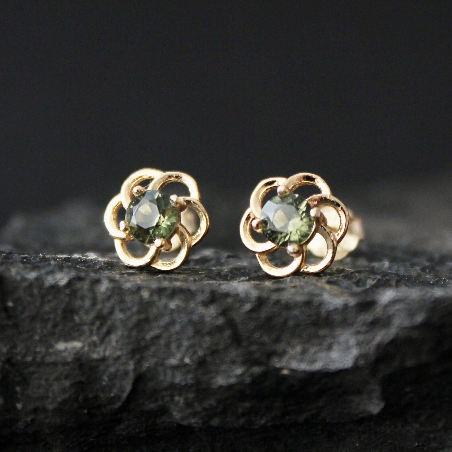 4 mm CZECH MOLDAVITE Faceted Earrings Sterling Silver jewelry Moldavite from Czech Republic, genuine czech moldavite gemstone earrings gift