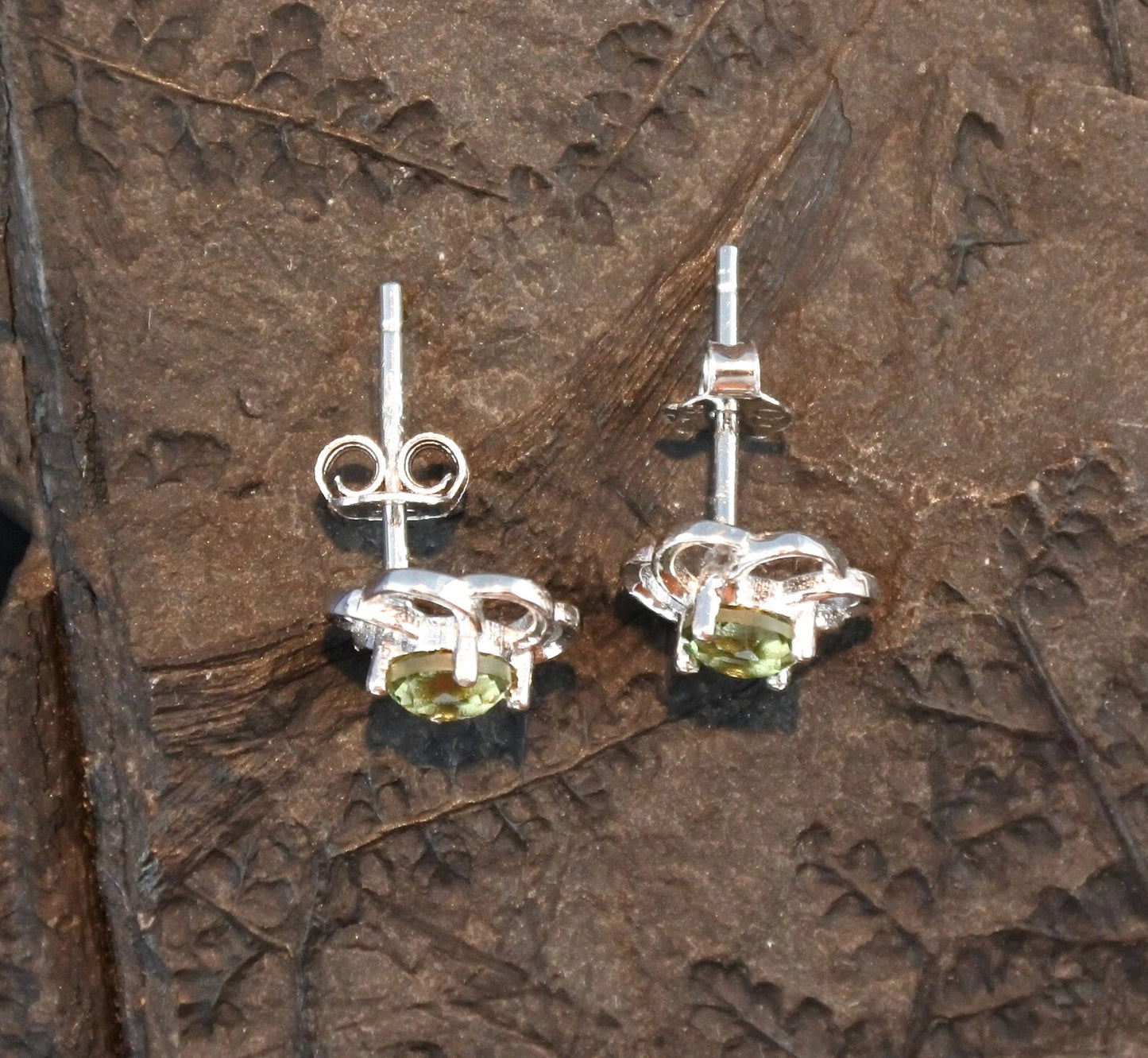 4 mm CZECH MOLDAVITE Faceted Earrings Sterling Silver jewelry Moldavite from Czech Republic, genuine czech moldavite gemstone earrings gift