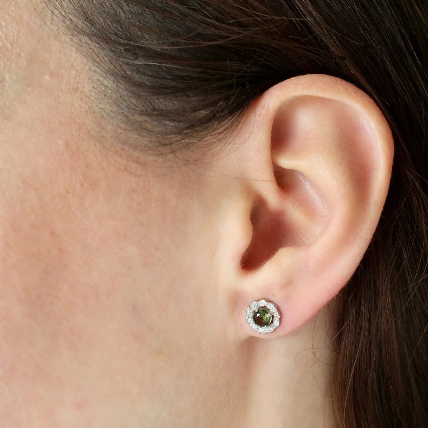 4mm CZECH MOLDAVITE Earrings Sterling Silver jewelry real Moldavite Stud Earrings, genuine moldavite gemstone earrings moldavite jewelry