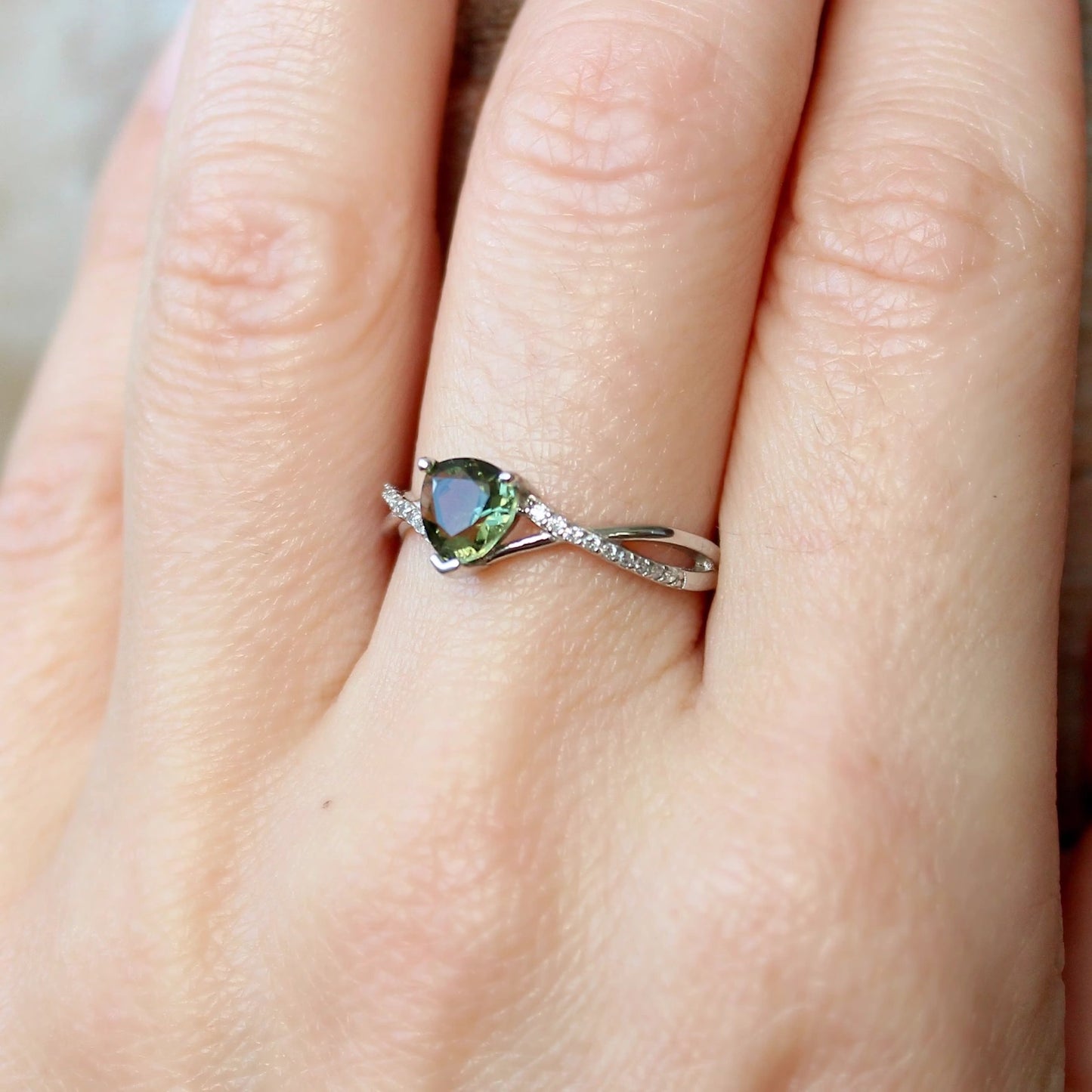 6mm Heart Faceted Moldavite stone Silver ring, real moldavite ring- Czech moldavite jewelry, genuine moldavite ring authentic moldavite ring