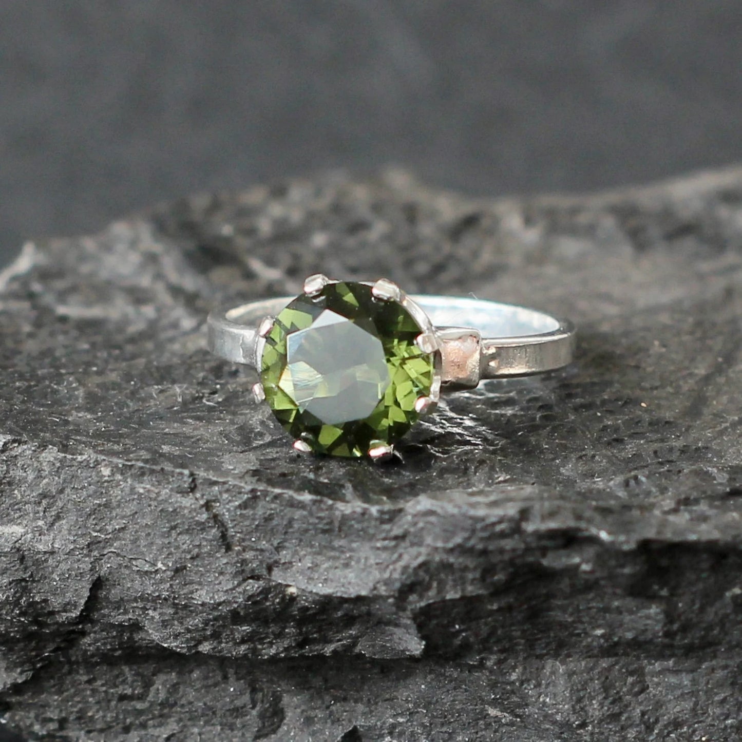 9mm real MOLDAVITE ring faceted Moldavite jewelry, genuine moldavite ring with certificate, Moldavite wedding ring Moldavite engagement ring9