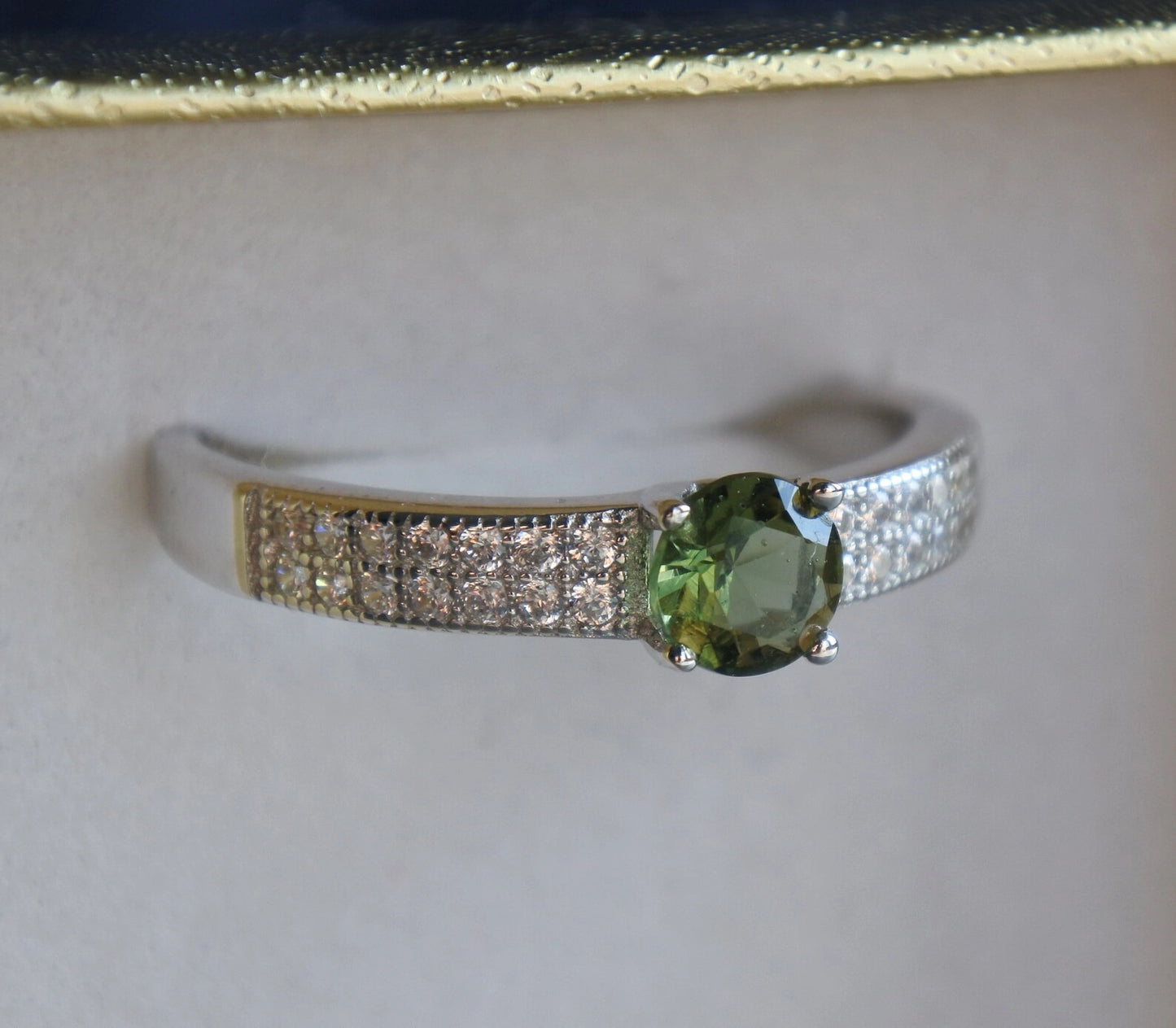 CZECH MOLDAVITE ring 5mm stone, Sterling Silver Moldavite jewelry with certification, real moldavite ring authentic moldavite jewellery gift