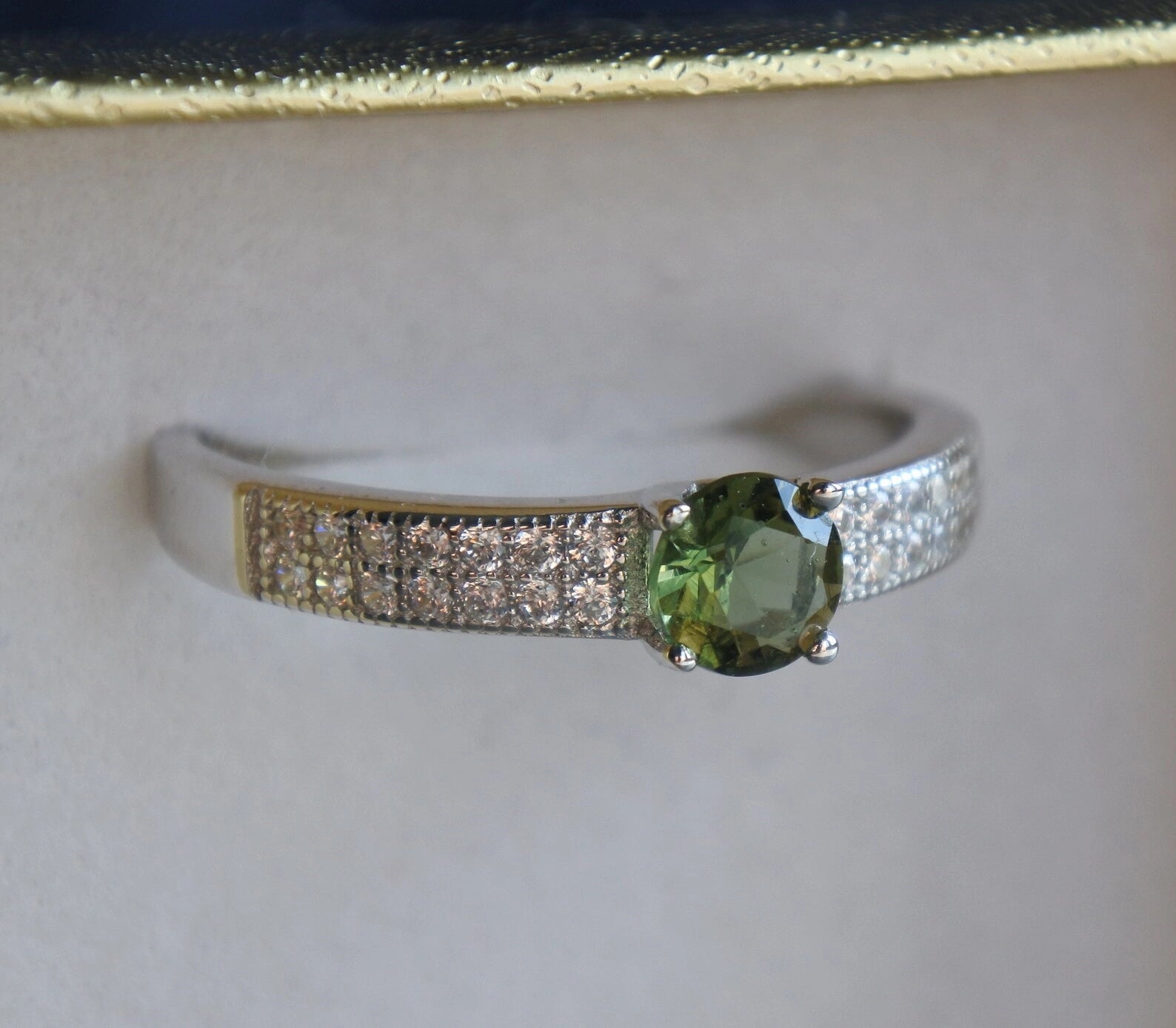 CZECH MOLDAVITE ring 5mm stone, Sterling Silver Moldavite jewelry with certification, real moldavite ring authentic moldavite jewellery gift