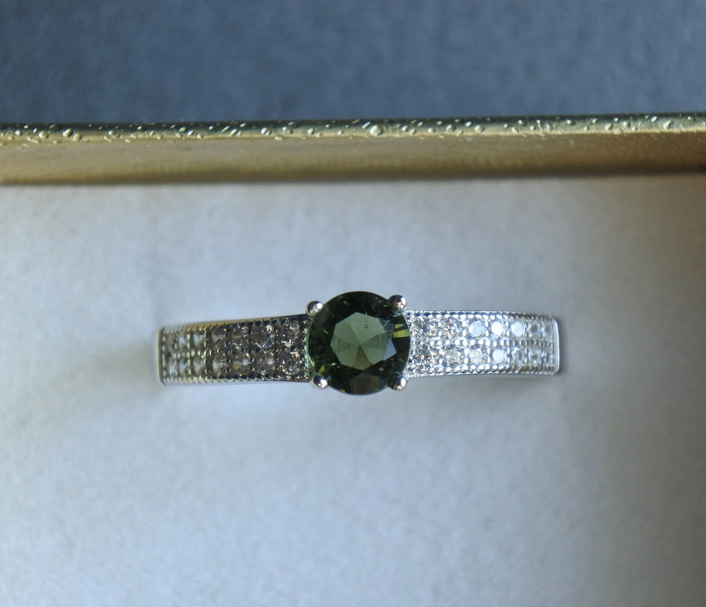 CZECH MOLDAVITE ring 5mm stone, Sterling Silver Moldavite jewelry with certification, real moldavite ring authentic moldavite jewellery gift