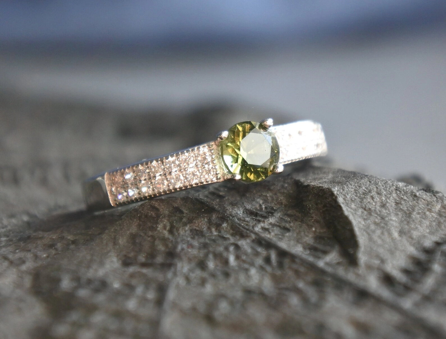 CZECH MOLDAVITE ring 5mm stone, Sterling Silver Moldavite jewelry with certification, real moldavite ring authentic moldavite jewellery gift