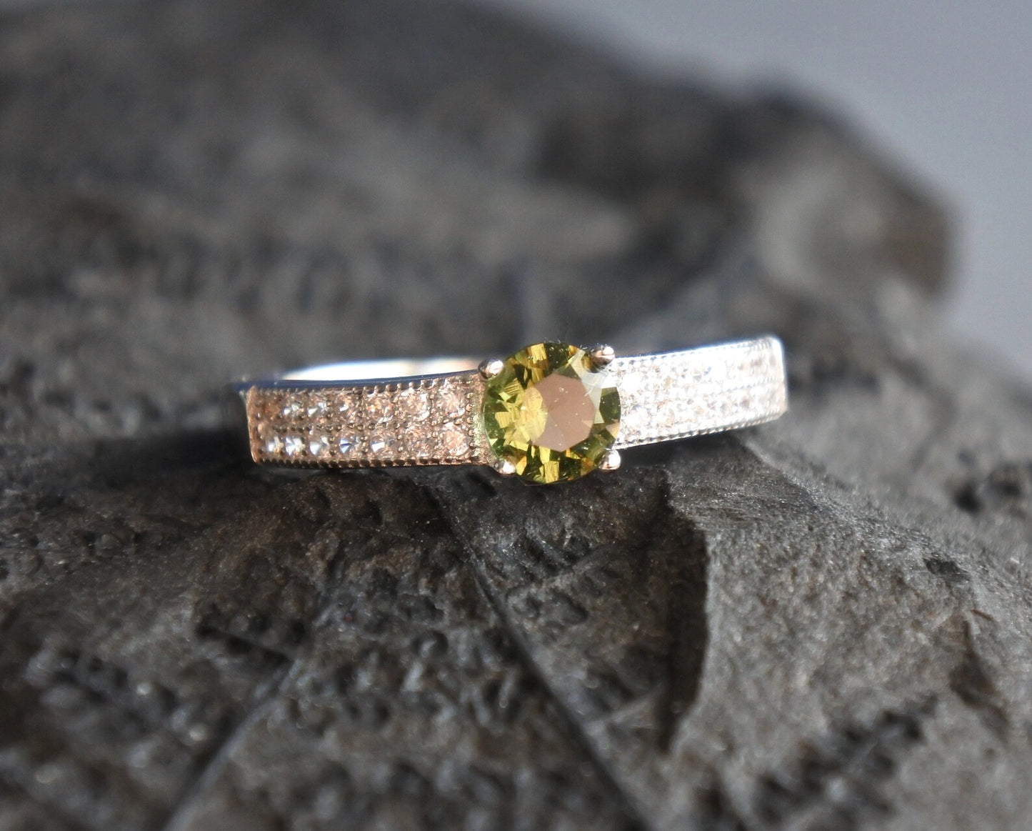 CZECH MOLDAVITE ring 5mm stone, Sterling Silver Moldavite jewelry with certification, real moldavite ring authentic moldavite jewellery gift