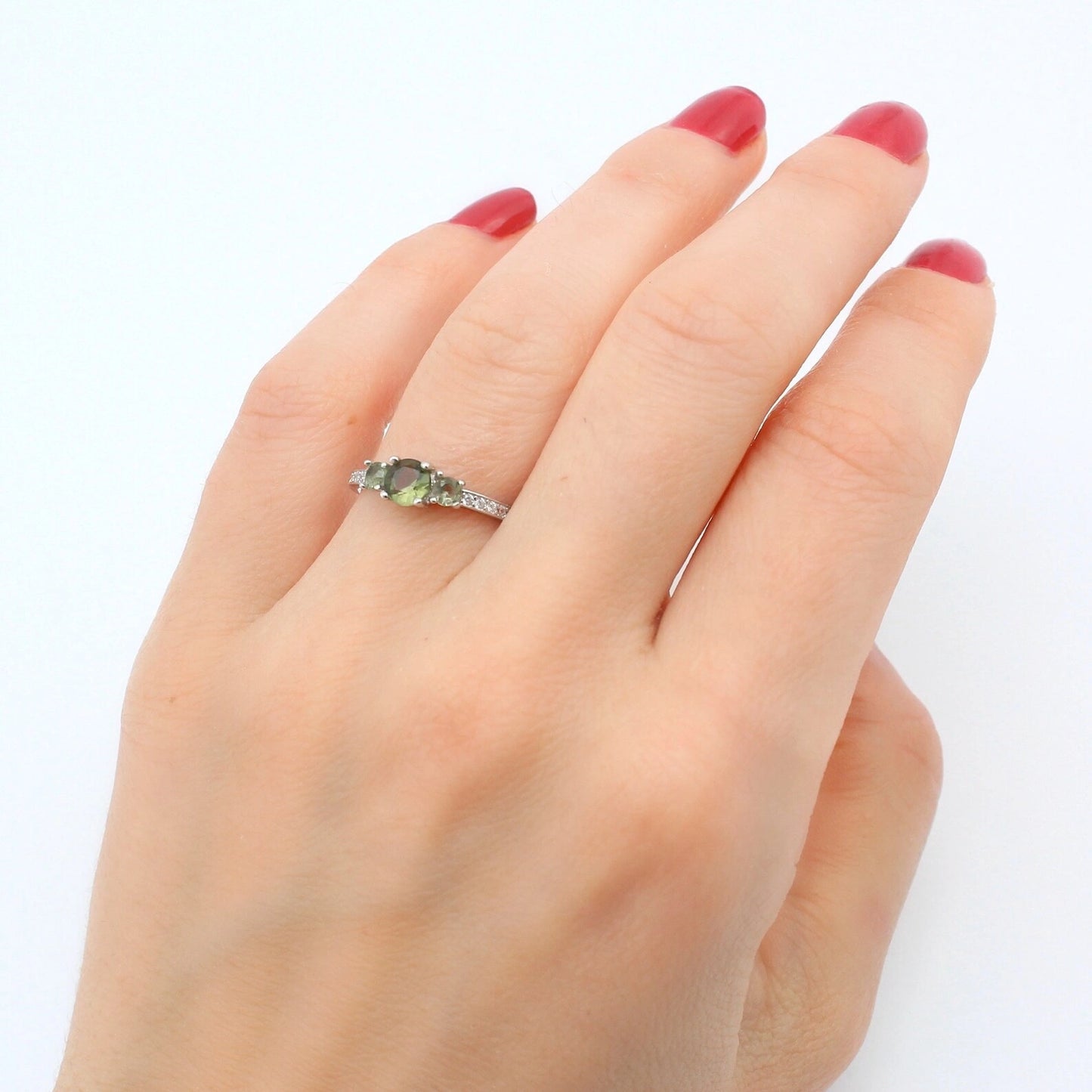 Genuine MOLDAVITE ring 5mm stone, Sterling Silver Moldavite jewelry with certification, real moldavite ring authentic moldavite jewellery