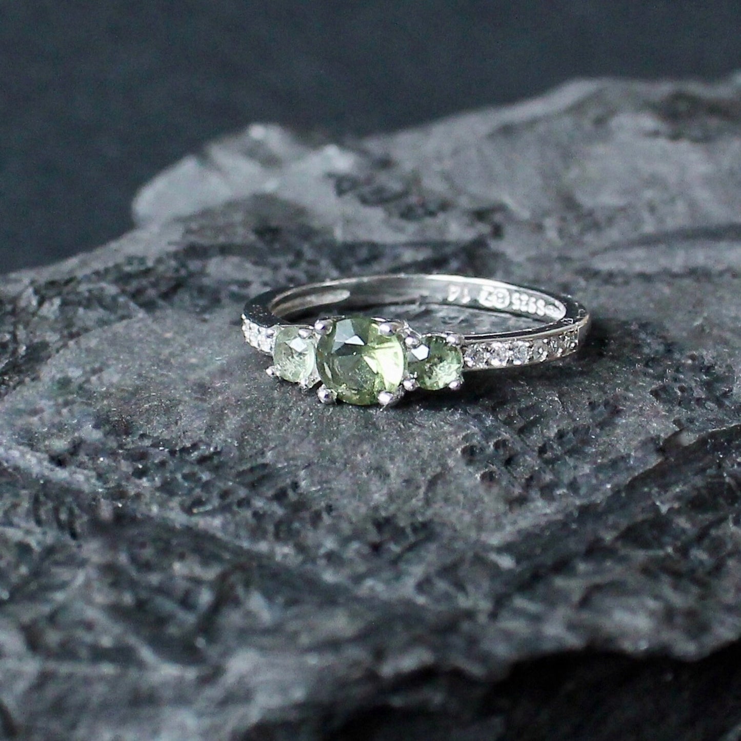 Genuine MOLDAVITE ring 5mm stone, Sterling Silver Moldavite jewelry with certification, real moldavite ring authentic moldavite jewellery