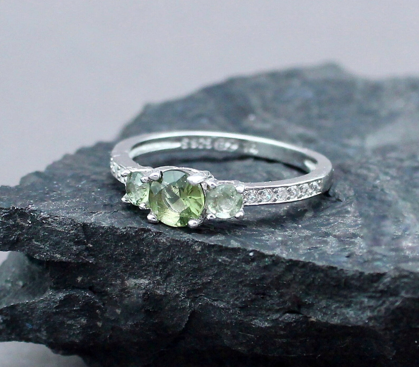 Genuine MOLDAVITE ring 5mm stone, Sterling Silver Moldavite jewelry with certification, real moldavite ring authentic moldavite jewellery