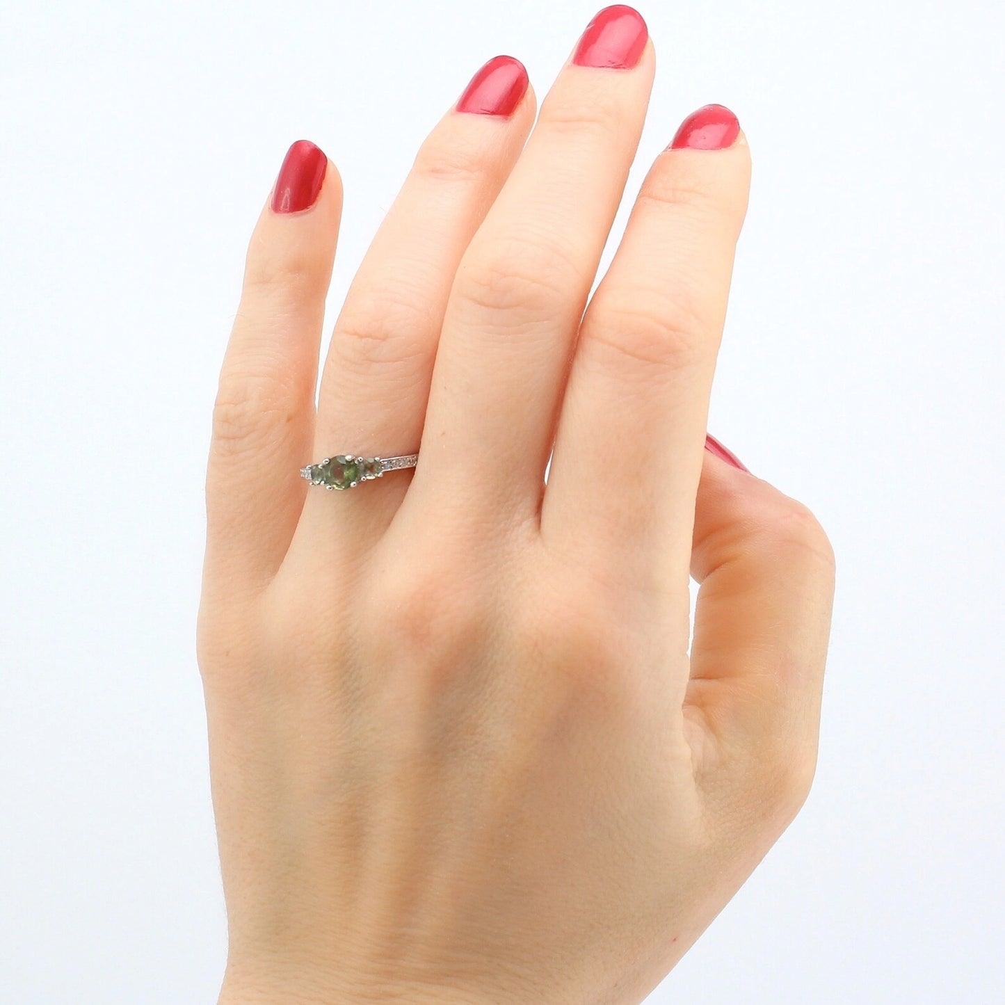 Genuine MOLDAVITE ring 5mm stone, Sterling Silver Moldavite jewelry with certification, real moldavite ring authentic moldavite jewellery