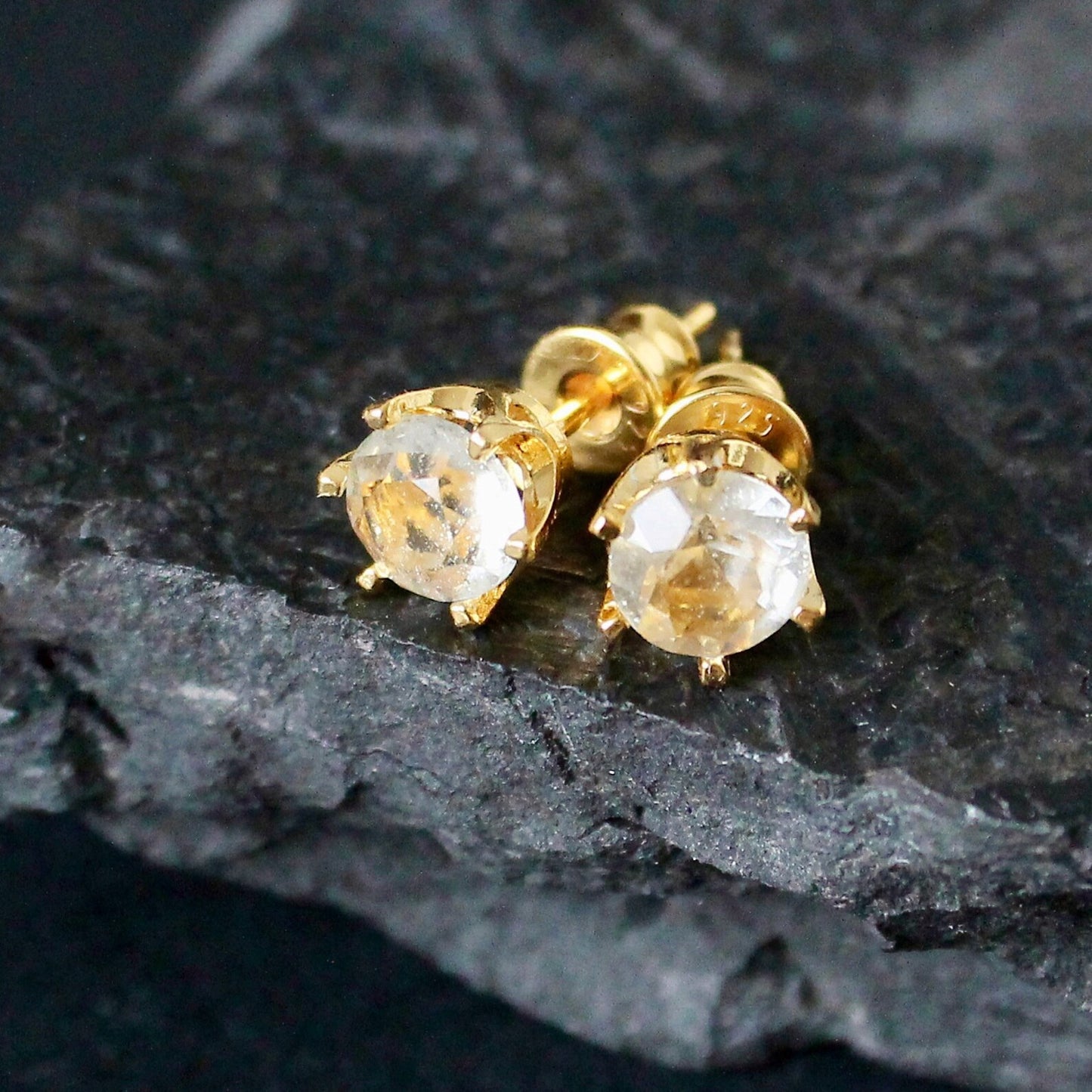 6 mm Libyan Desert Glass Faceted Stud Earrings Sterling Silver jewelry tektite Libyan Glass, genuine Impact Glass gemstone earrings