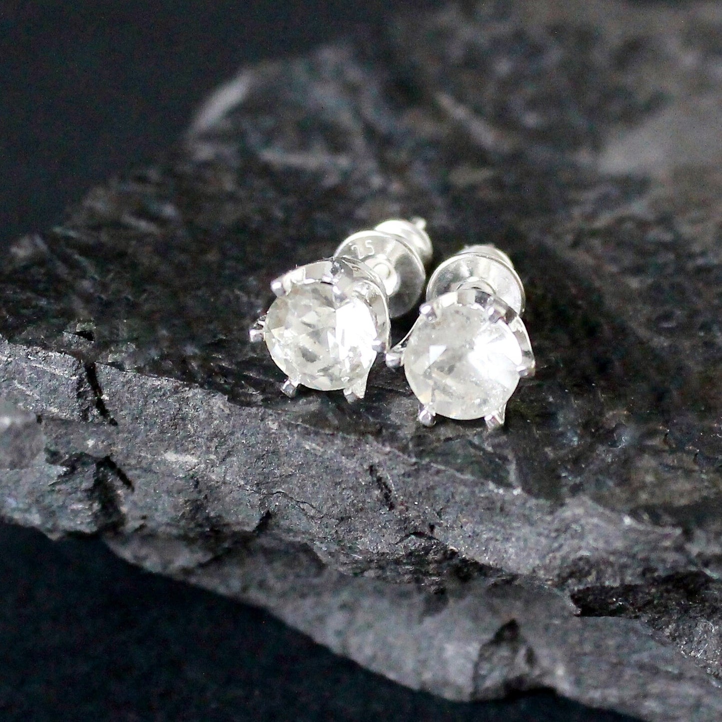 6 mm Libyan Desert Glass Faceted Stud Earrings Sterling Silver jewelry tektite Libyan Glass, genuine Impact Glass gemstone earrings