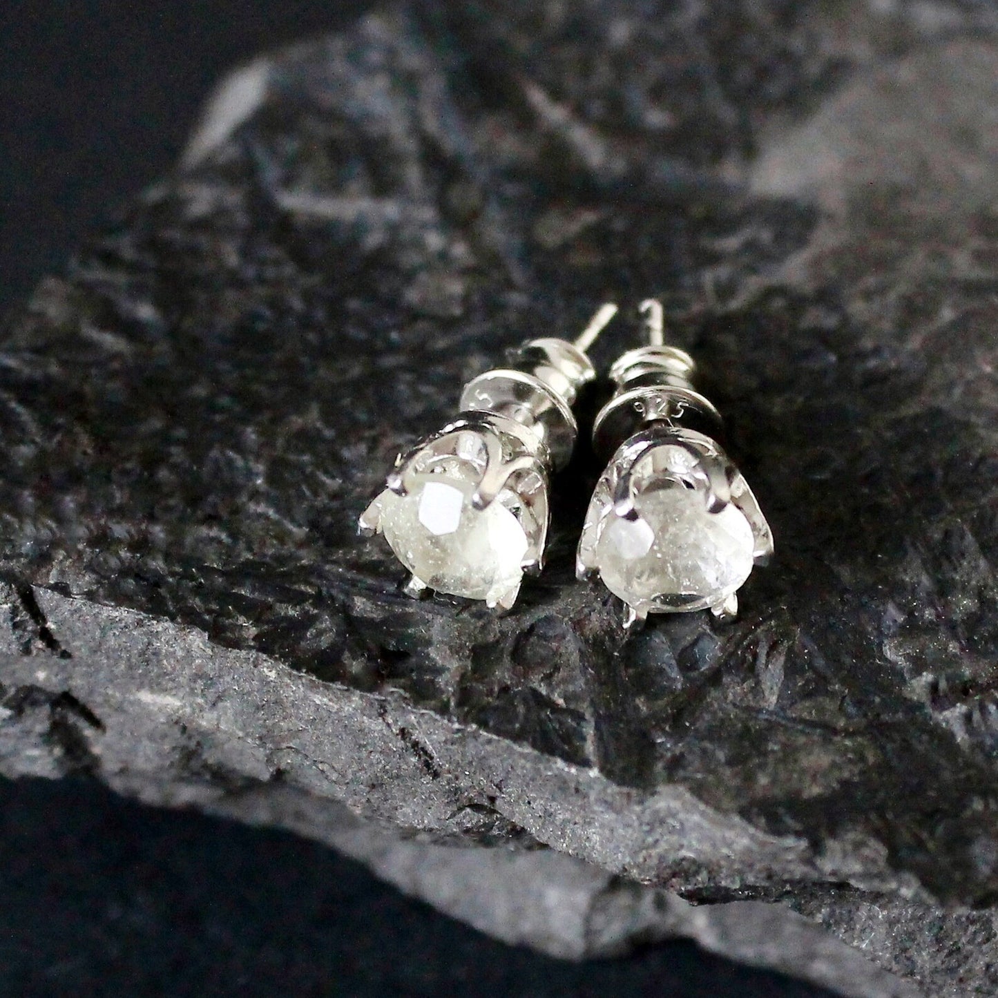 6 mm Libyan Desert Glass Faceted Stud Earrings Sterling Silver jewelry tektite Libyan Glass, genuine Impact Glass gemstone earrings