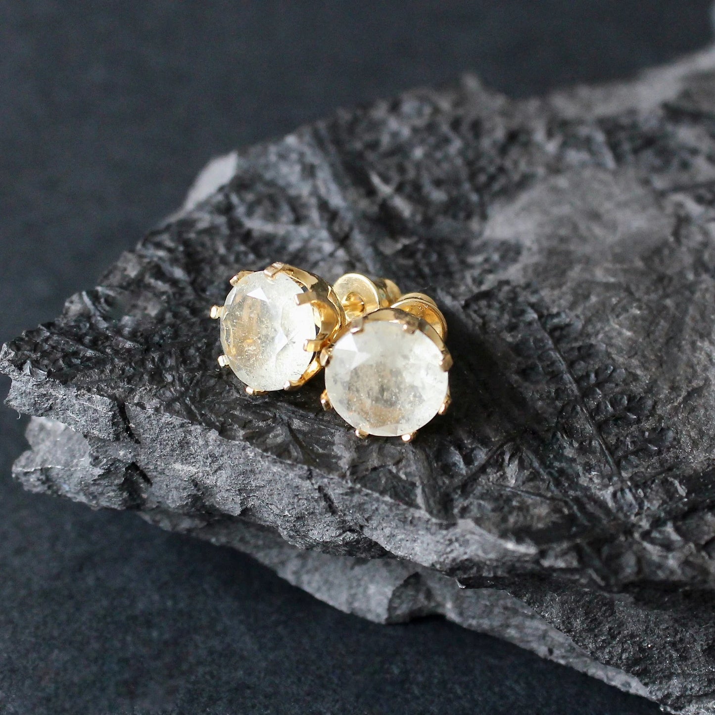 9 mm Libyan Desert Glass Faceted Stud Earrings Sterling Silver jewelry tektite Libyan Glass, genuine Impact Glass gemstone earrings