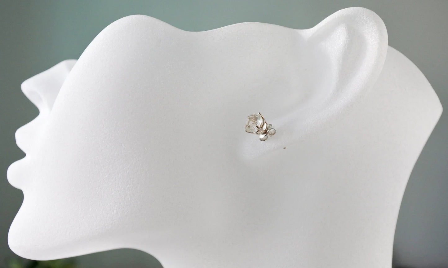 4mm, 5mm, 6mm Libyan Desert Glass Faceted Stud Earrings Sterling Silver jewelry tektite Libyan Glass, genuine Impact Glass gemstone earrings