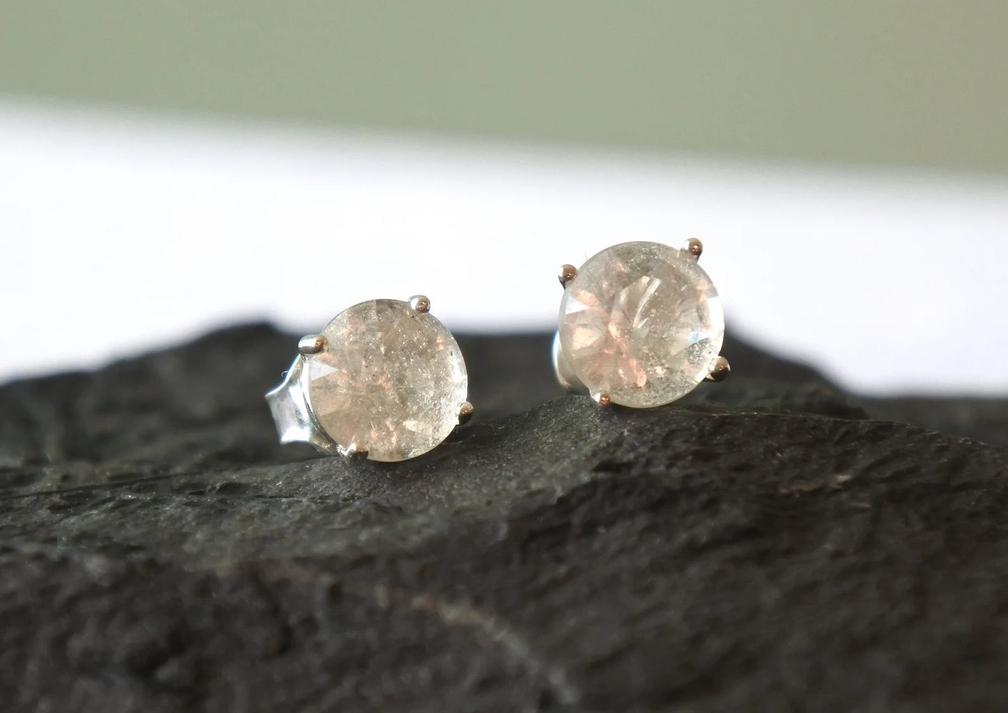 4mm, 5mm, 6mm Libyan Desert Glass Faceted Stud Earrings Sterling Silver jewelry tektite Libyan Glass, genuine Impact Glass gemstone earrings