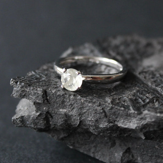 Libyan Desert Glass Faceted Silver ring 6 mm stone, Sterling Silver jewelry Libyan Glass, genuine Libyan Desert Glass gemstone ring LDG