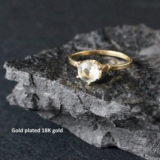 Libyan Desert Glass Faceted Silver ring 6 mm stone, Sterling Silver jewelry Libyan Glass, genuine Libyan Desert Glass gemstone ring LDG