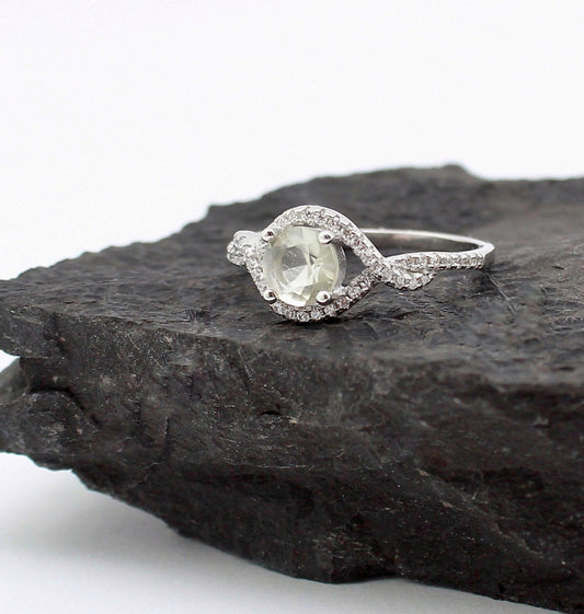 Libyan Desert Glass Faceted Silver ring 6 mm stone, Sterling Silver jewelry Libyan Glass, genuine Libyan Desert Glass gemstone ring LDG