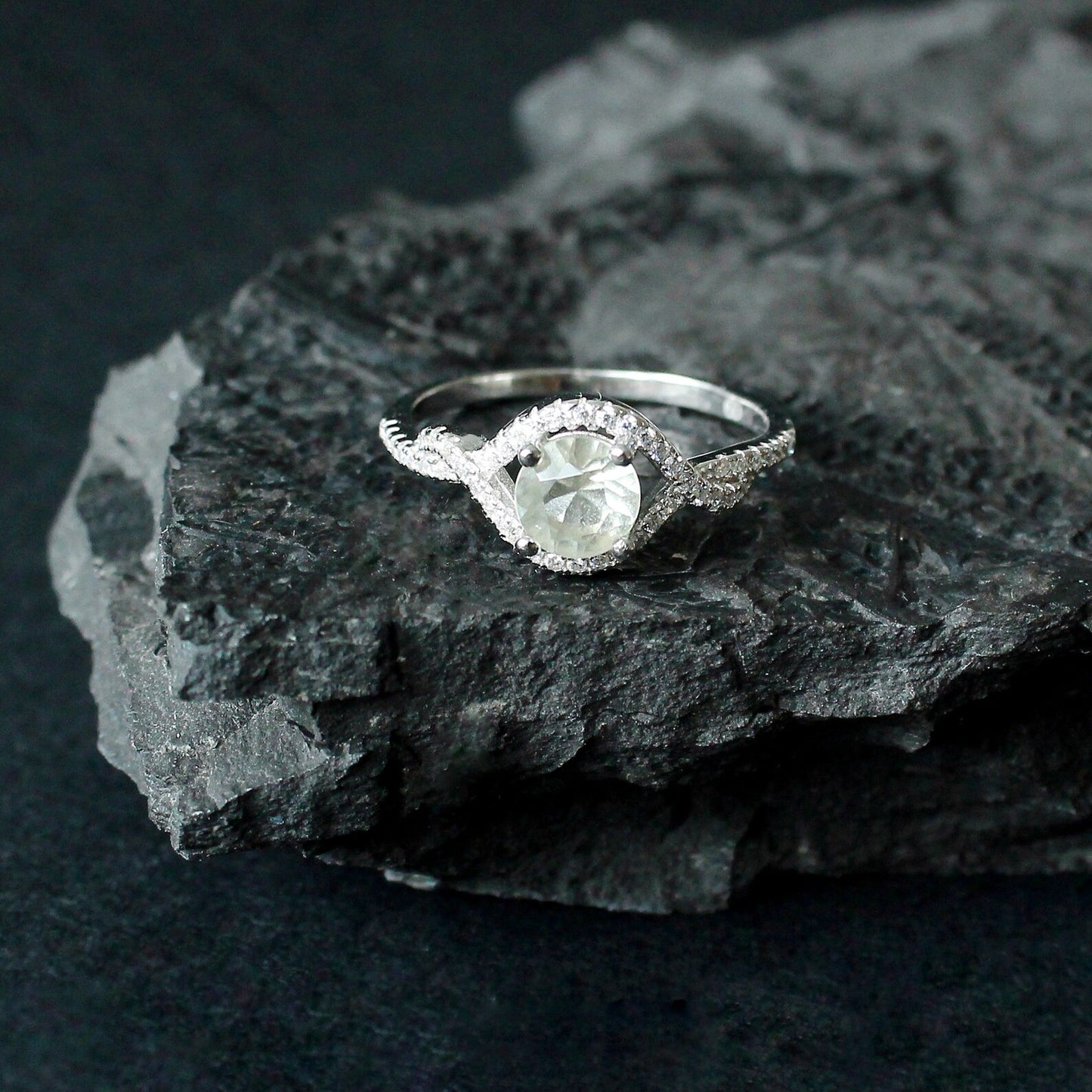 Libyan Desert Glass Faceted Silver ring 6 mm stone, Sterling Silver jewelry Libyan Glass, genuine Libyan Desert Glass gemstone ring LDG