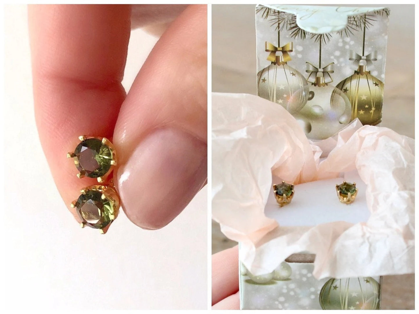 6 mm CZECH MOLDAVITE Earrings Sterling Silver jewelry real Moldavite Stud Earrings, genuine moldavite gemstone earrings Moldavite jewelry