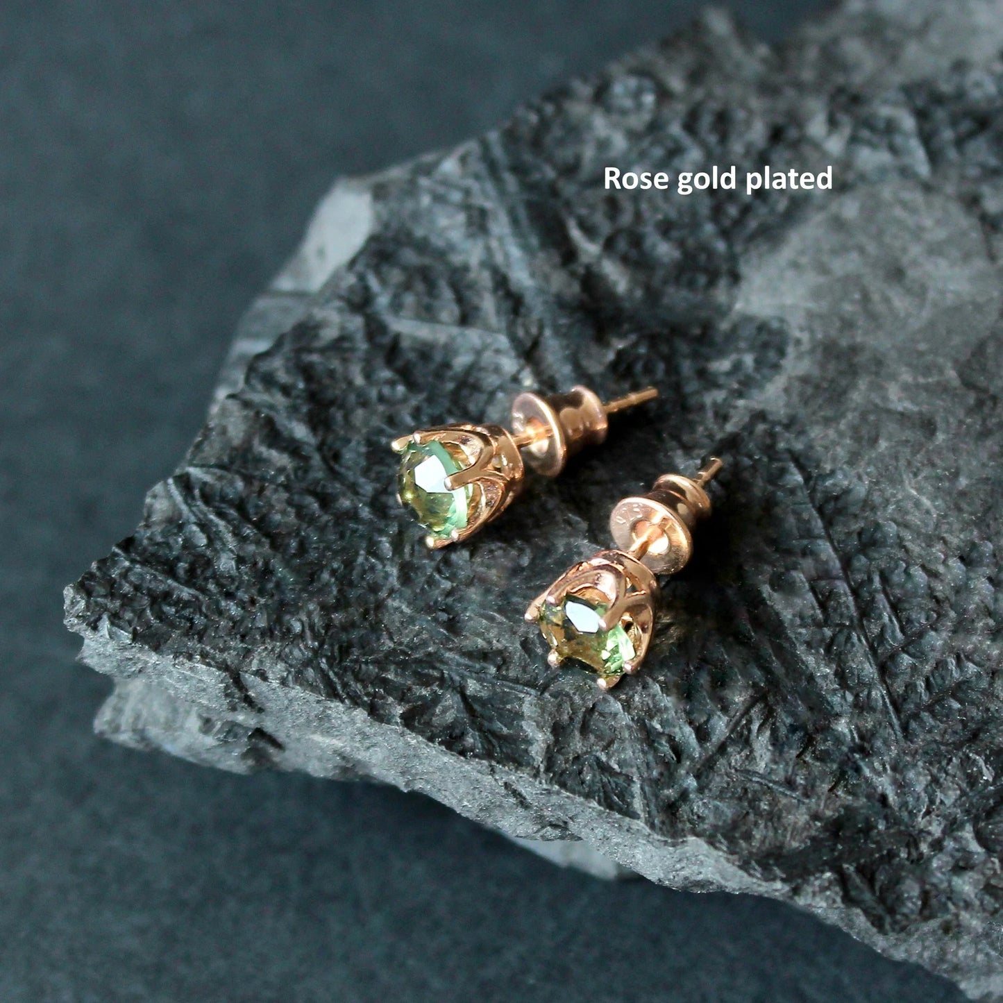 6 mm CZECH MOLDAVITE Earrings Sterling Silver jewelry real Moldavite Stud Earrings, genuine moldavite gemstone earrings Moldavite jewelry