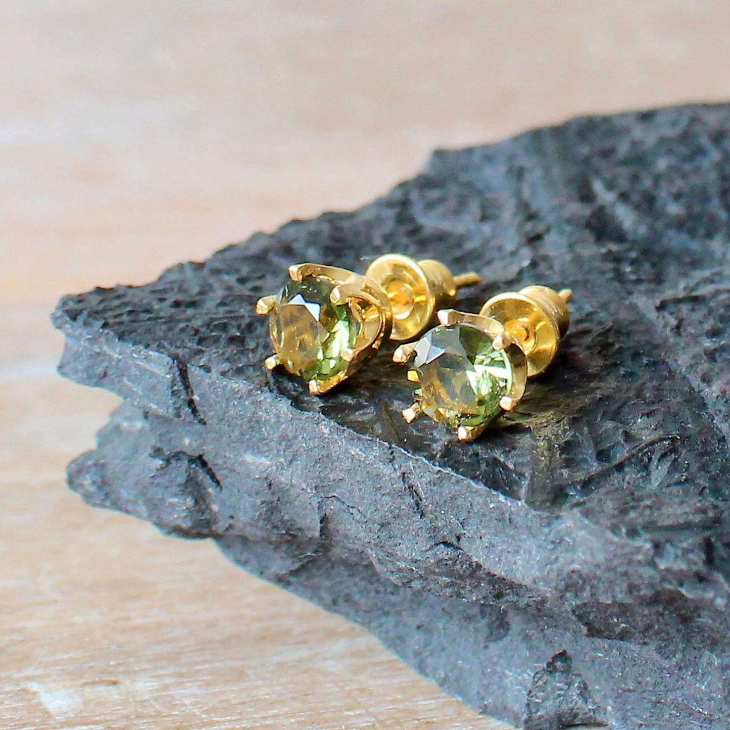 6 mm CZECH MOLDAVITE Earrings Sterling Silver jewelry real Moldavite Stud Earrings, genuine moldavite gemstone earrings Moldavite jewelry