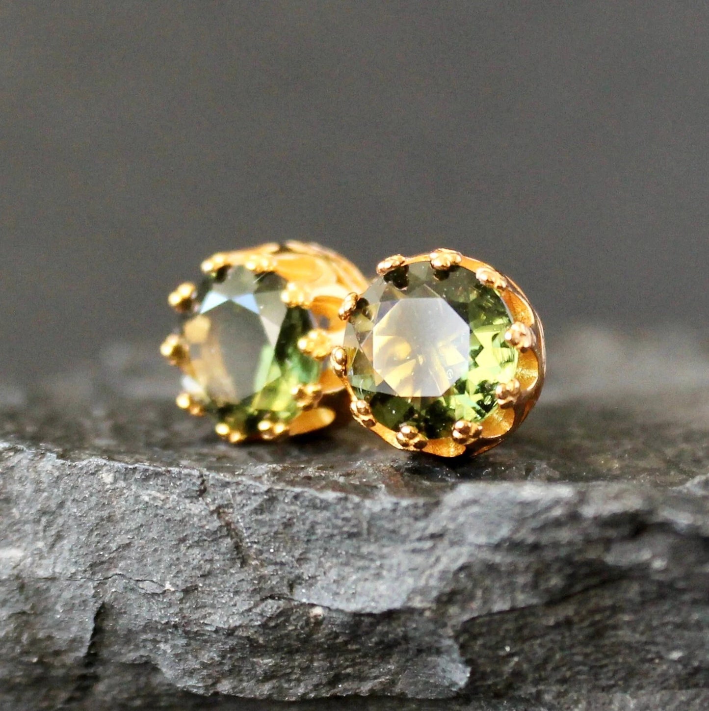 8 mm CZECH MOLDAVITE Faceted Stud Earrings Sterling Silver jewelry Moldavite from Czech Republic, genuine czech moldavite gemstone earrings