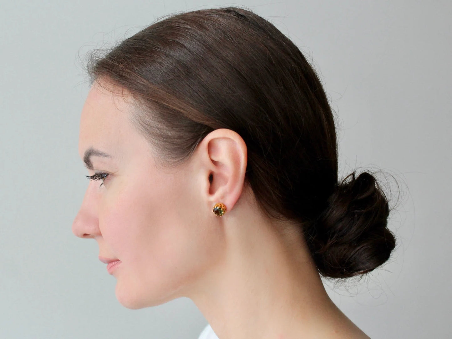 8 mm CZECH MOLDAVITE Faceted Stud Earrings Sterling Silver jewelry Moldavite from Czech Republic, genuine czech moldavite gemstone earrings