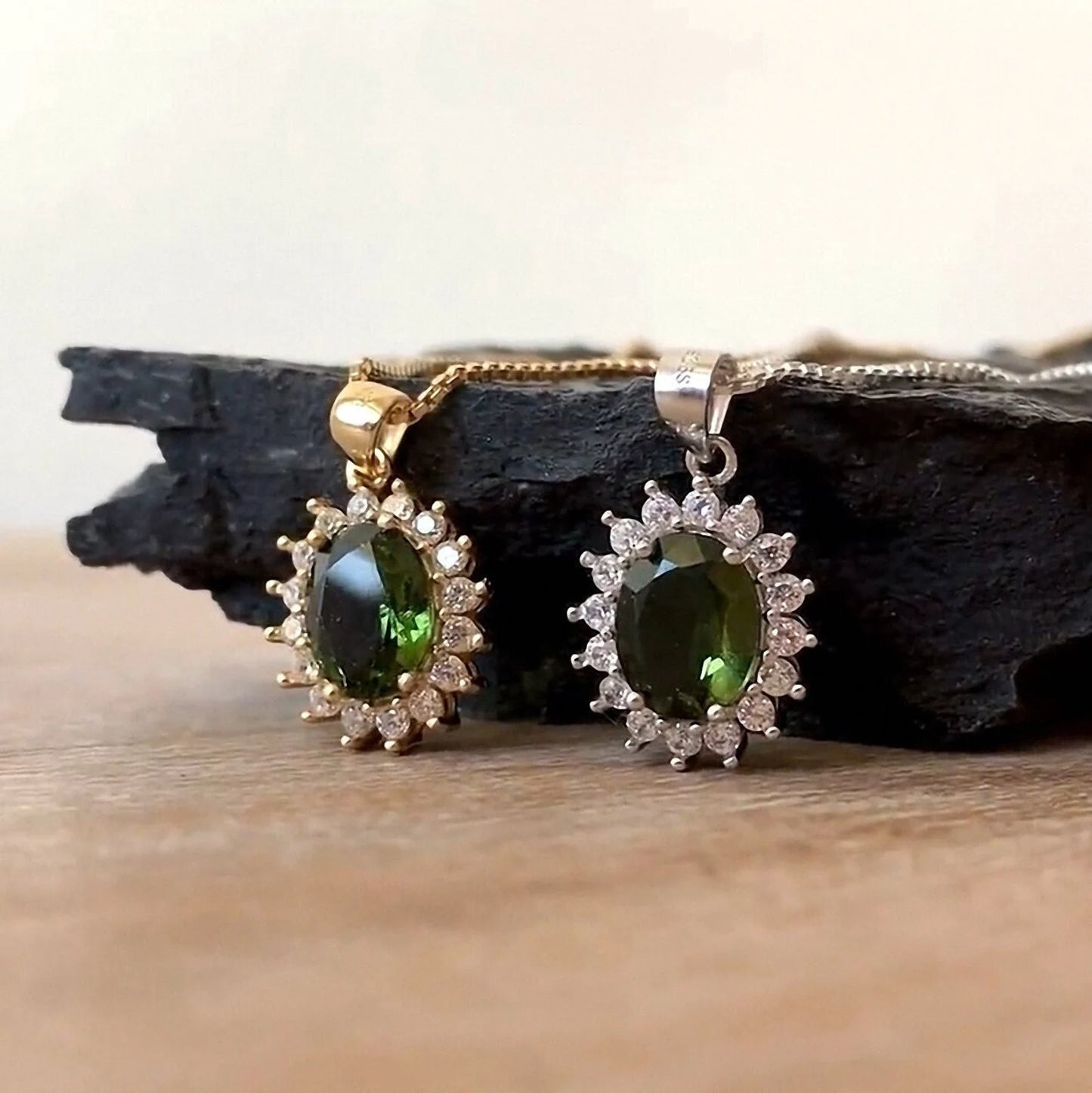 8х10 mm stone CZECH MOLDAVITE Pendant Silver Genuine Moldavite jewelry- Authentic moldavite necklace real moldavite crystal necklace gift