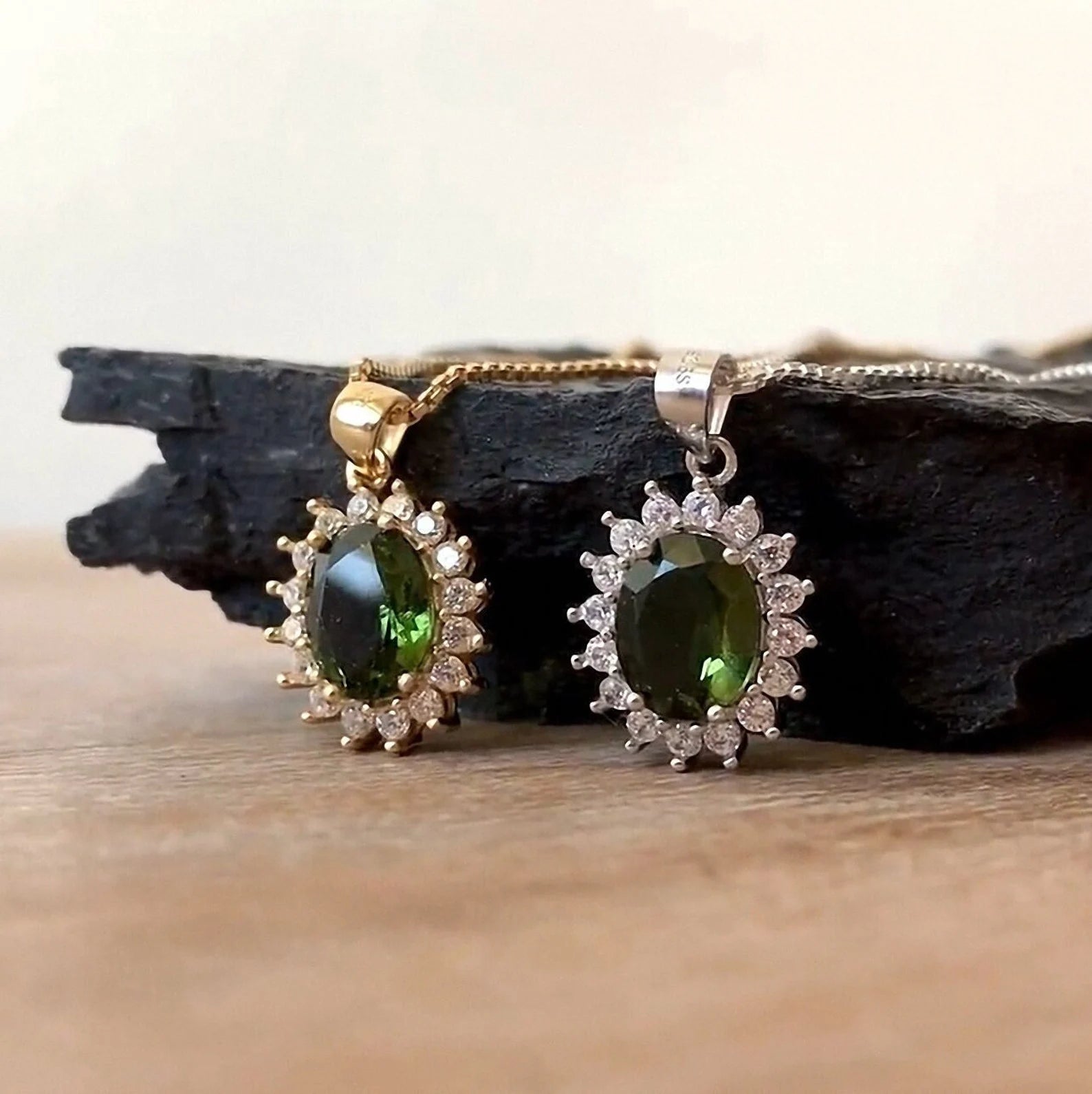 8х10 mm stone CZECH MOLDAVITE Pendant Silver Genuine Moldavite jewelry- Authentic moldavite necklace real moldavite crystal necklace gift