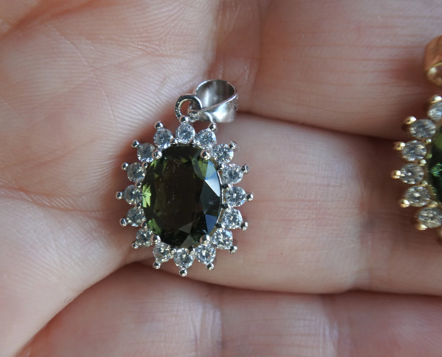 8х10 mm stone CZECH MOLDAVITE Pendant Silver Genuine Moldavite jewelry- Authentic moldavite necklace real moldavite crystal necklace gift