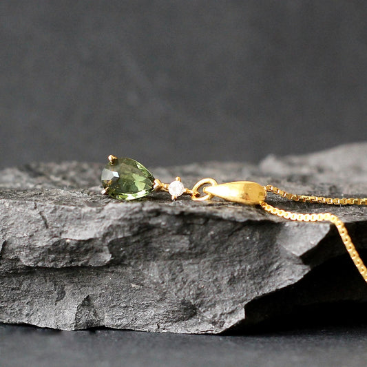 7х9 mm stone CZECH MOLDAVITE Pendant Silver Gold Plated Moldavite jewelry- Authentic moldavite necklace real moldavite crystal necklace gift