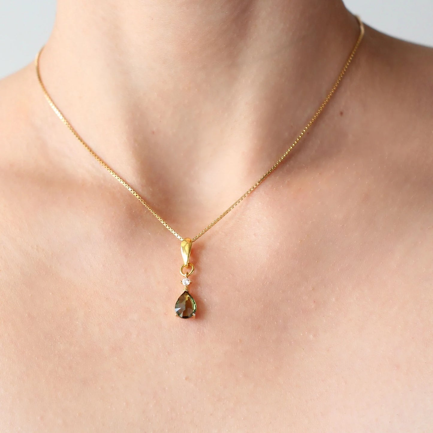 6.5х8.5 mm stone CZECH MOLDAVITE Pendant Silver Gold Plated Moldavite jewelry- Authentic moldavite necklace real moldavite crystal necklace gift